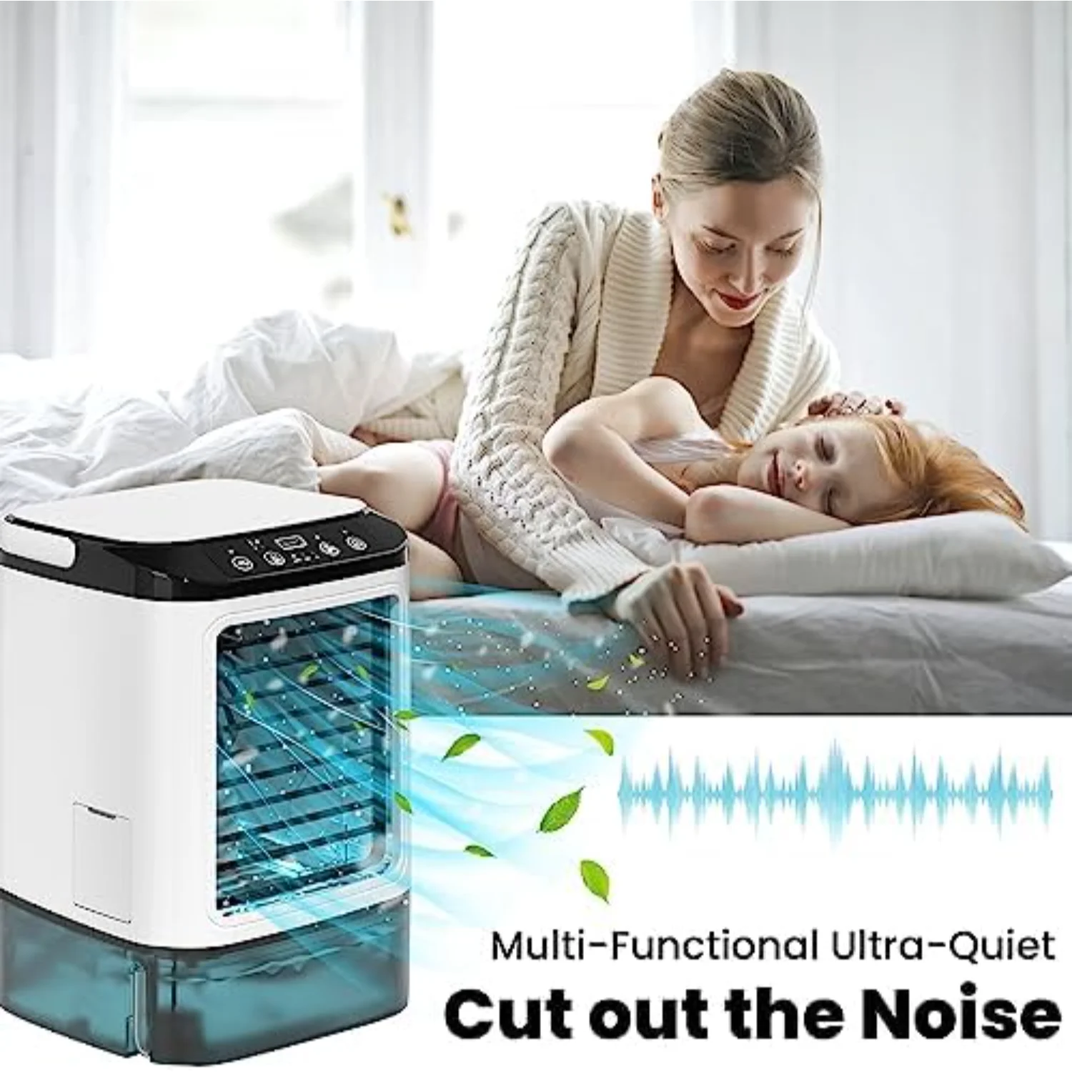 أحدث مروحة مكيف هواء صغيرة محمولة لعام 2023 مع 3 سرعات و7 ألوان - تيار متردد للغرفة والمكتب والسيارة والتخييم في الهواء الطلق Ai