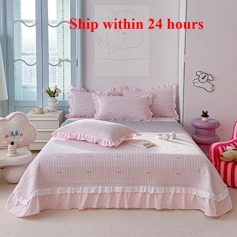 Kapok twill bed cover three piece set kapok love solid color lace bed cover with a pair of pillowcases