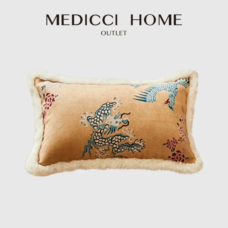 

Medicci Home Luxury Chinese Dragon Phoenix Fly Animal Portrait Lumbar Pillow Cover Retro Nouveau Boutique Cushion Case 30x50cm