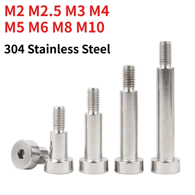 1-10pcs 304 Stainless Steel Smooth Shoulder Screw, Stop Locating Hex Socket Shoulder Bolt M2 M2.5 M3 M4 M5 M6 M8 M10