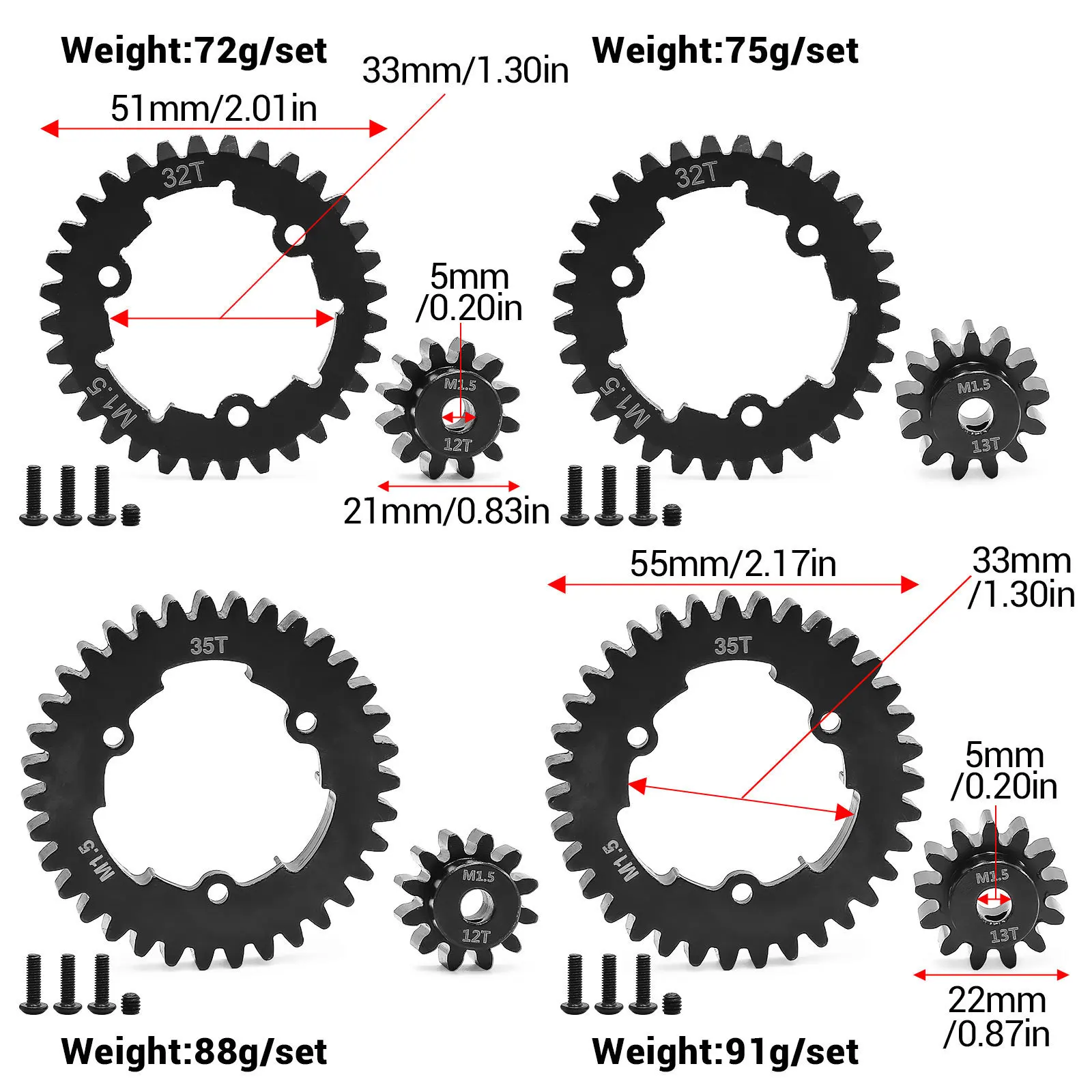 32T 35T Spur Gear M1.5 5mm 12T 13T Motor Gear for Traxxas 1/5 X-Maxx XMAXX 1/6 XRT RC Car Upgrade Parts Accessories