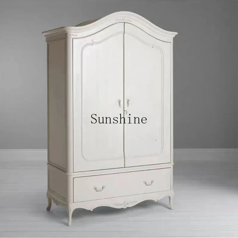 

American country solid wood carving flower bedroom storage double door antique home two door storage wardrobe