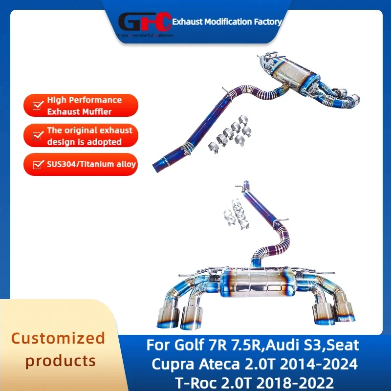 

Высокопроизводительная выхлопная система Catback Valvetronic из титанового сплава с клапаном для Golf 7R 7.5R, Audi S3, Seat Ateca, T-Roc 2.0T