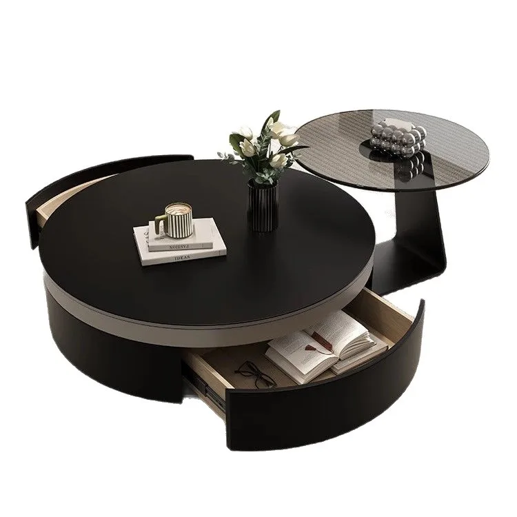 Italian Minimalist Round Coffee Table Living Room Household Small Apartment Simple Modern Glass Light Luxury