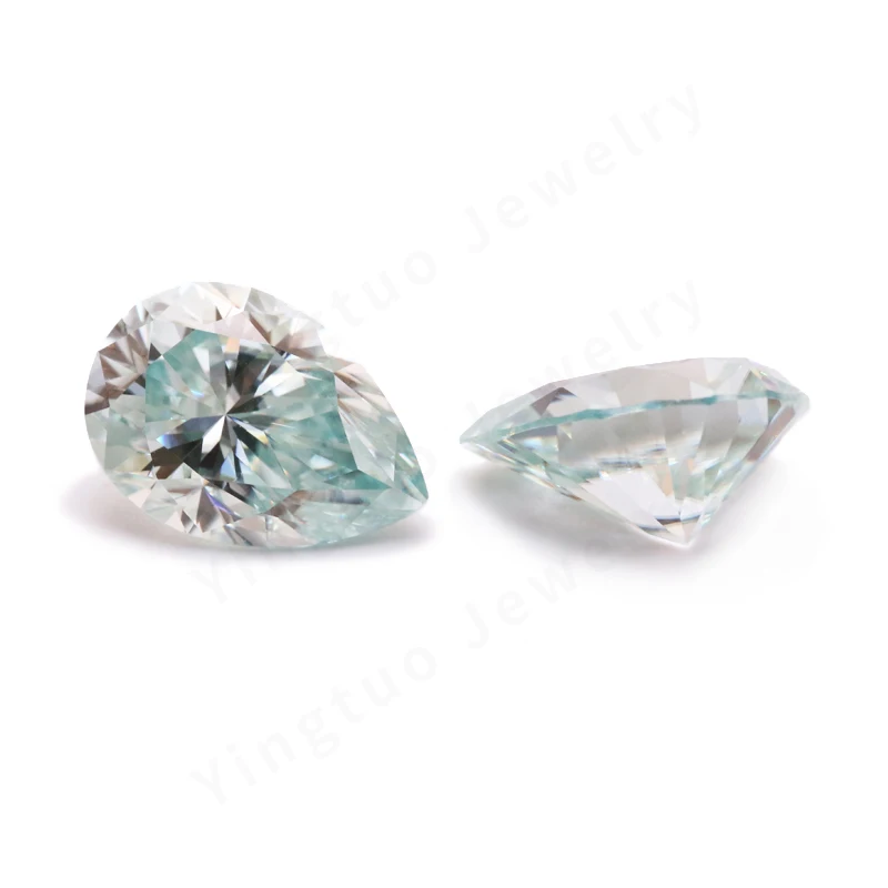 Moissanite warna biru es pir Moissanite 7*10mm 2ct sangat baik memotong VVS kelas uji permata longgar positif untuk membuat perhiasan