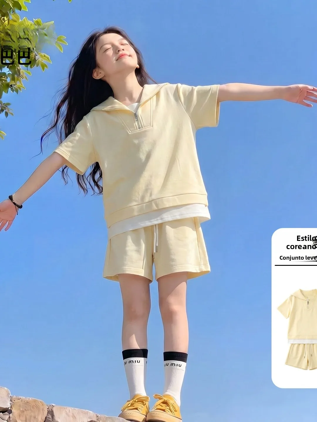 girls-summer-outfit-thin-unique-beautiful-t-shirt-shorts-set-korean-style-child-clothing-breathable-lightweight-wearable