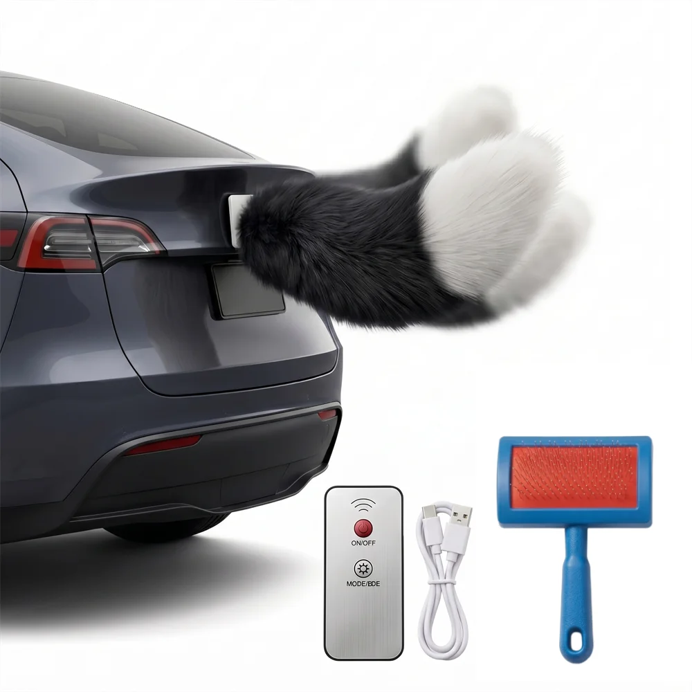 Fluffy Motorcycle Tail Decoration Vehicle Plush Car Moving Tail Electric FOX Tail Device Animal Road Kill For Attaching To Car