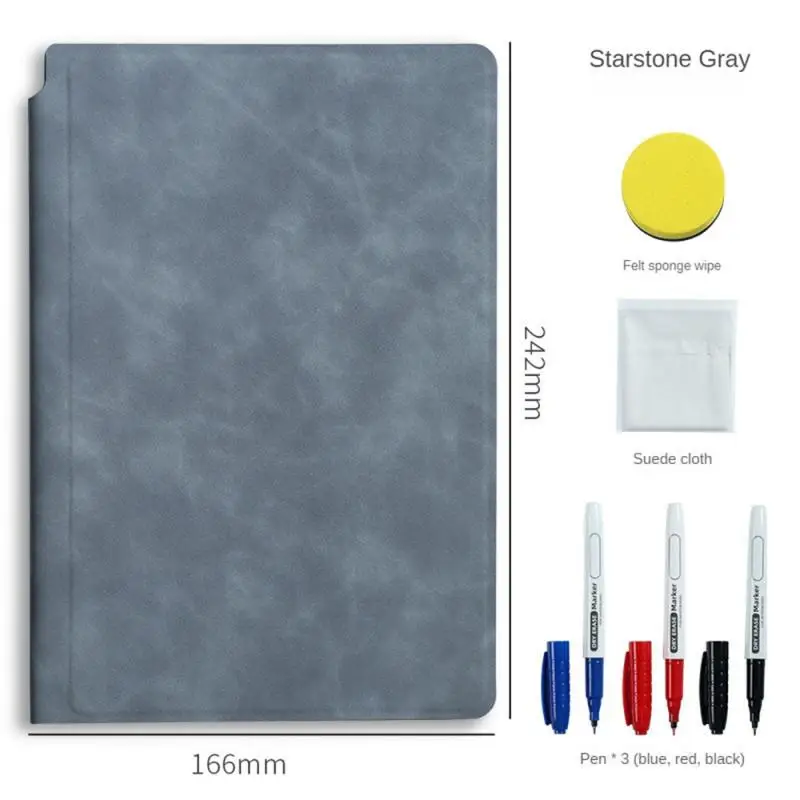 A5 Reusable Whiteboard Notebook Leather Memo Free Whiteboard Pen Erasing Cloth Weekly Planner Portable Stylish Office Notebooks