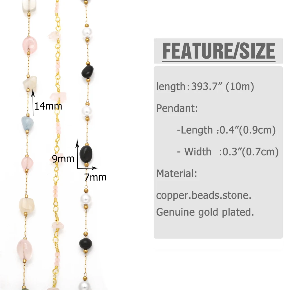 OCESRIO Trendy 10M Beads Pink Stone Necklace Chain Copper Gold Plated Pearl Chain Jewelry Making Findings Wholesale cana215