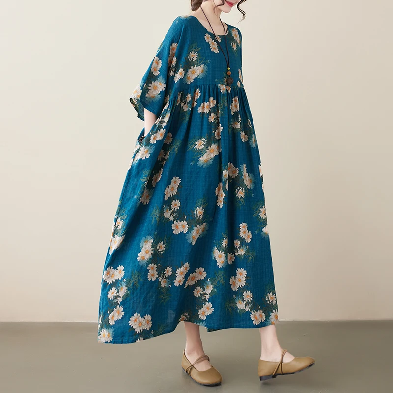 Été nouveau Sle rétro âge-défense maman d'âge moyen coton Dr ort Sve a-ligne jupe femmes Faion trajet taille ample