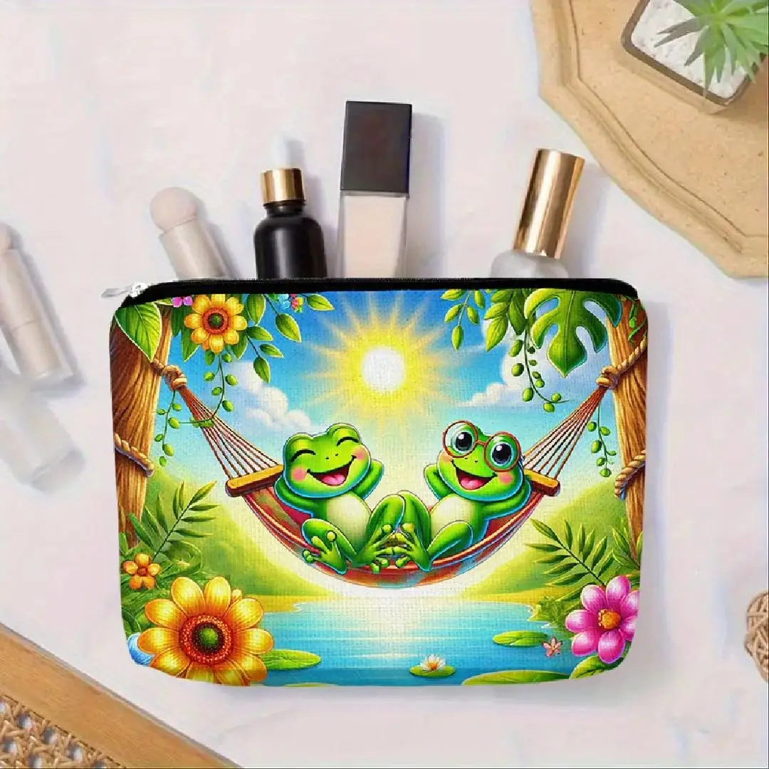 Un charmant sac de maquillage grenouille – joli sac multifonctionnel à fermeture éclair pour femmes, sac de rangement de bijoux