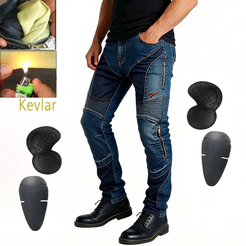 

Summer Mesh Men Blue Kevlar Motorcycle Jeans Abrasion Resistant Soft Breathable Fabric Off Road Motorbike Protective Riding Pant