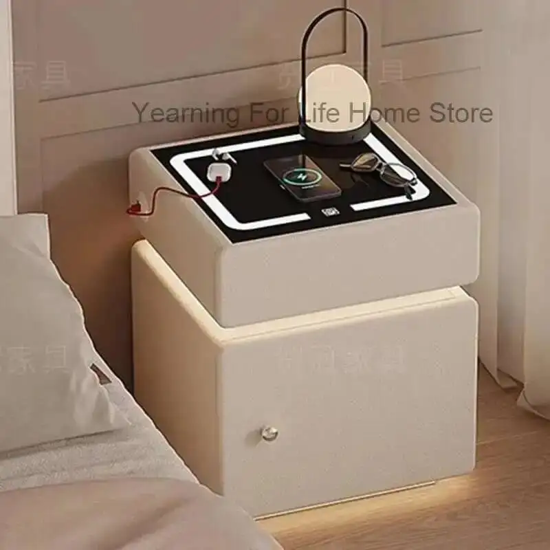 

Charging Smart Nightstand Fingerprint Lock Bluetooth Speaker Bedside Table Luxury Storage Bedroom Criado Mudo Office Furniture