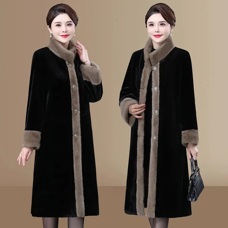 Mother Winter Jacket High-quality Soft Imitation Mink Fur Coat Noble Elegant Women Thicked Warm Long Parkas Female Fur Overcoat