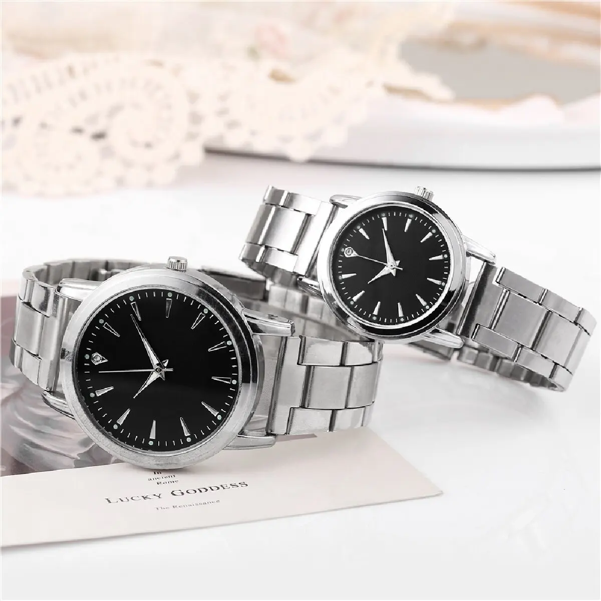 Reloj de pulsera de cuarzo de acero inoxidable para hombres y mujeres, relojes de pulsera casuales de negocios, moda de pareja, lujo