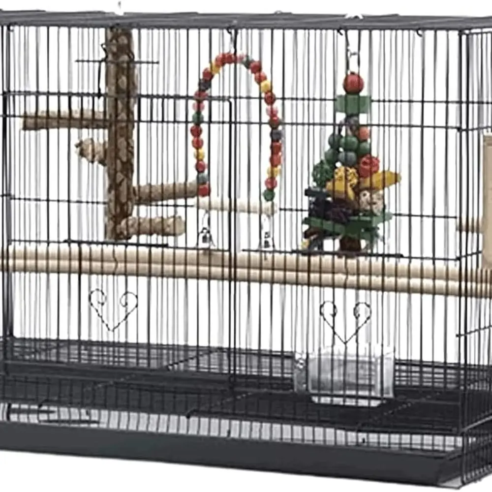 

Большая дорожная клетка для птиц из кованого железа с подставкой на колесиках, игрушкой и удобным дизайном для очистки