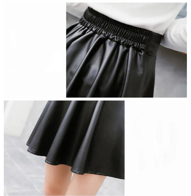 Women Sexy Faux Leather Skirts High Waist Elastic Mini Short Skirt Multi Purpose For Skater Work Nightclub Knee-Length Skirts