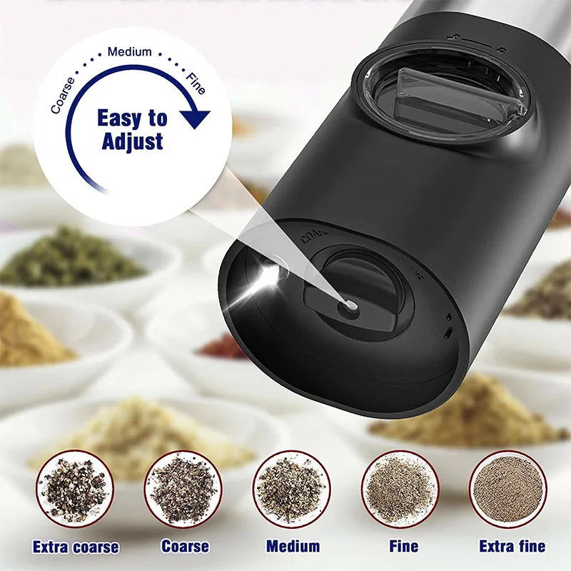 Electric Salt Grinder Set USB Rechargeable Electric Pepper Mill With LED Light Adjustable Coarseness Kitchen Tools Thanksgiving