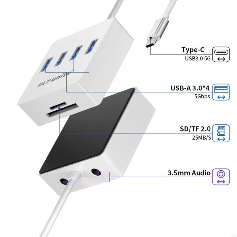 USB3.0 To USB A Adapters 4 Port Including Card Reader Double AUXes 3.5mm Jacks 77JC