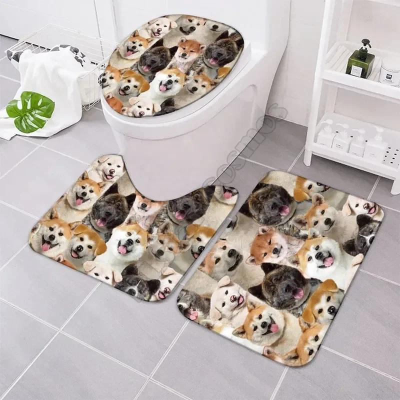 A Bunch Of Alaskan Malamutes Bathroom Mat Set Three-piece set 3D printed Bathroom Pedestal Rug Lid Toilet Cover Bath Mat Set