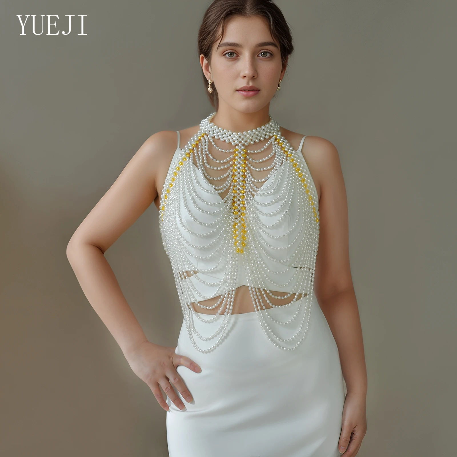 

YUEJI модная женская шаль с жемчугом и бисером, сделай сам, металлическая жемчужная цепочка для тела-ожерелье в стиле панк, свадебные украшения для свадебной вечеринки G48