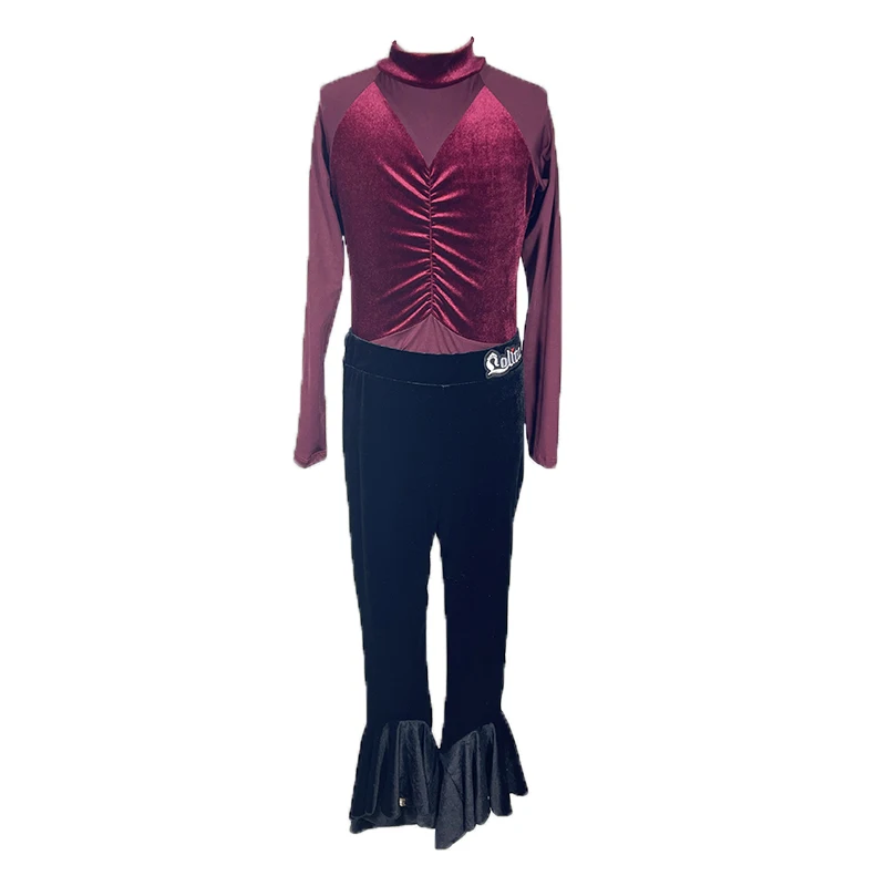 

Осенне-зимний новый комплект латинских танцев, штаны для латинских танцев с длинными рукавами, тренировочные и тренировочные костюмы, костюмы для выступлений для девочек