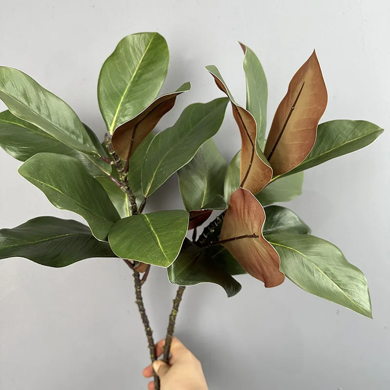 2pcs Artificial Magnolia Leaf Green Plant Floral Plastic Simulation Magnolia Branch Fake Plants Leaves Shopping Mall Decoration