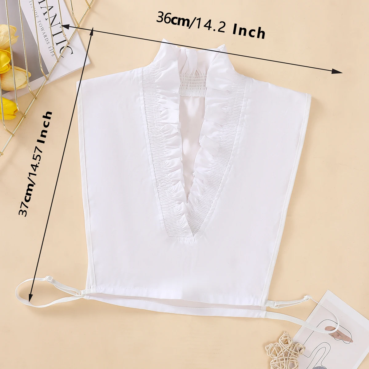 Damski elegancki plisowany koronkowy fałszywy kołnierzyk, głęboki fałszywy kołnierzyk w kształcie litery V z ozdobnym kołnierzem, temperamentny fałszywy kołnierzyk