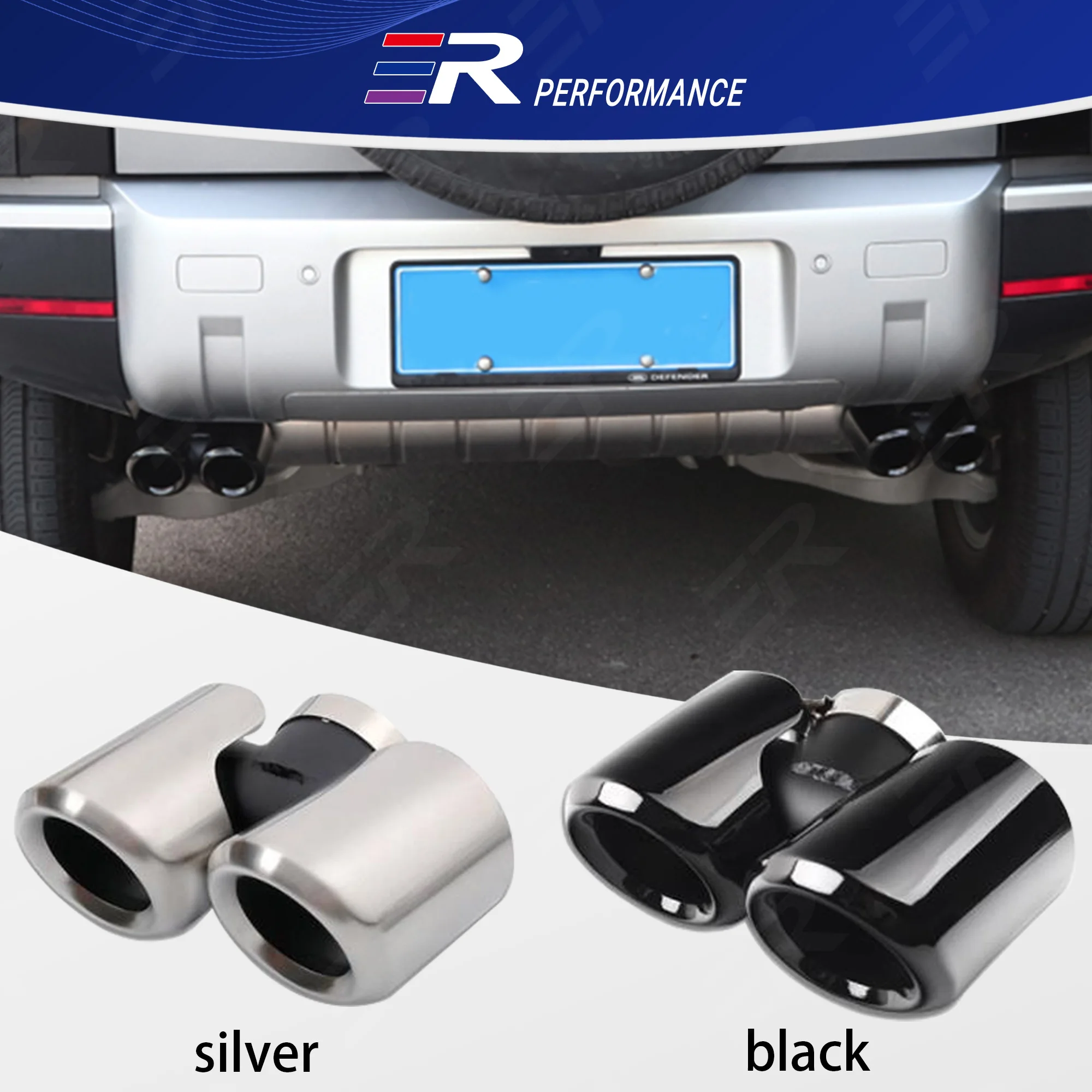 

1 пара автомобильных аксессуаров, выхлопной наконечник для Land Rover Defender 90 110 2020-2025, глянцевый черный, модификация хвостовой горла из нержавеющей стали