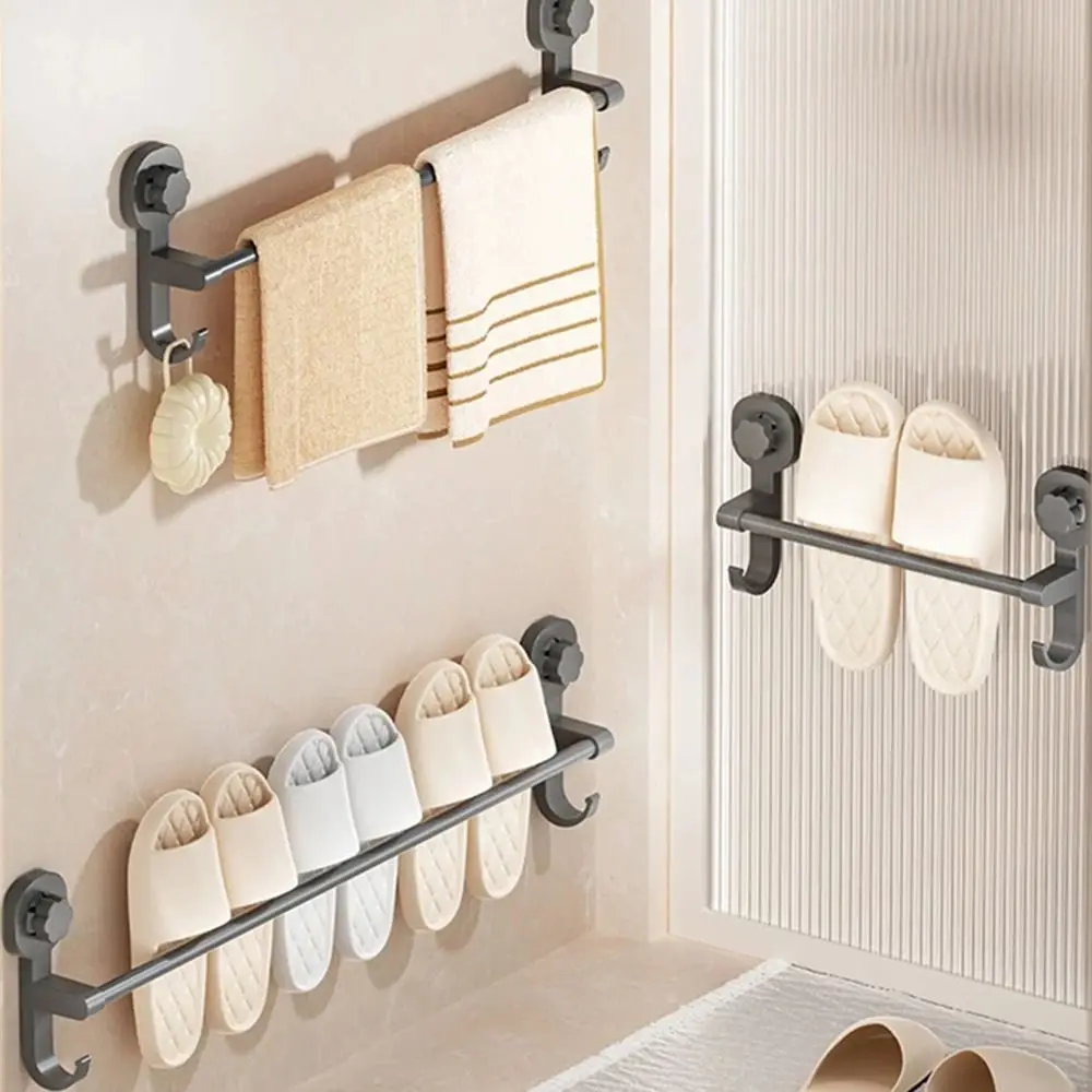 Powerful Suction Suction Cup Towel Holder Punching-Free Double Hook Bathroom Towel Rod Large Load Bearing Space Saving