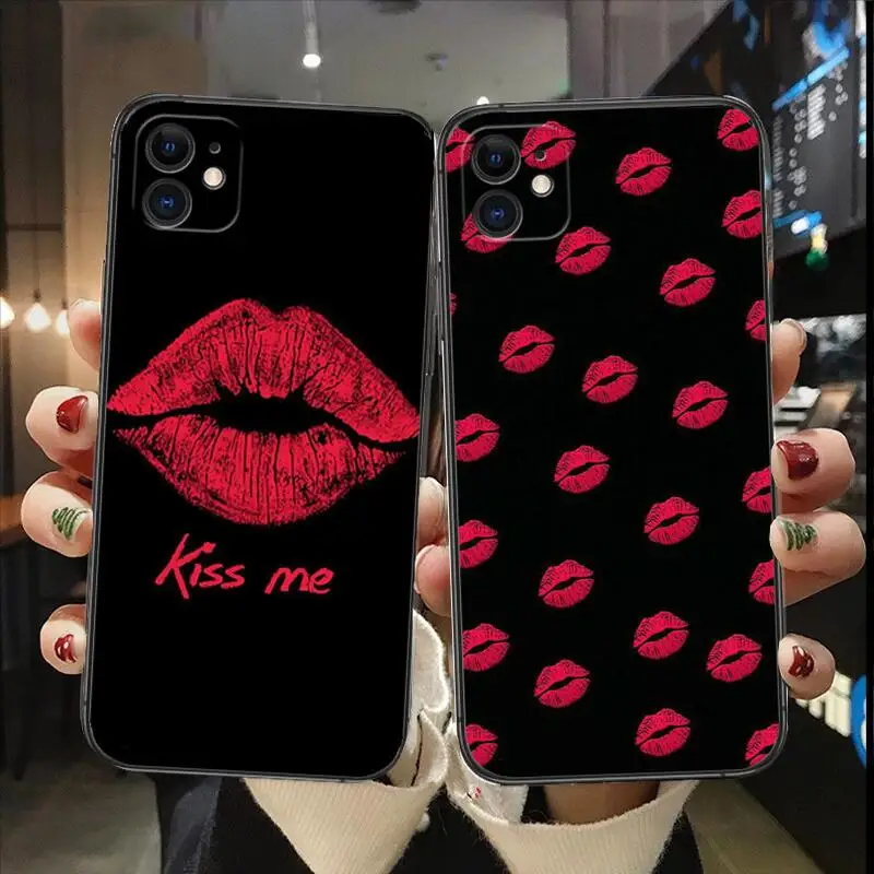 Kiss me mobile phone case For IPhone 14 13 12 11 Pro Max Mini SE XR X XS Max 8Plus 7plus 6 6S TPU Shell Black phone Case