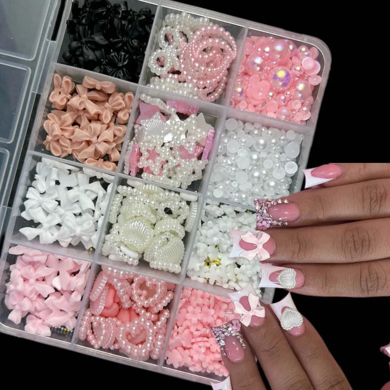 樹脂製のマニキュアアクセサリー,芸術的な工芸品,混合弓,愛の真珠,星,愛らしい,ランダム,1箱