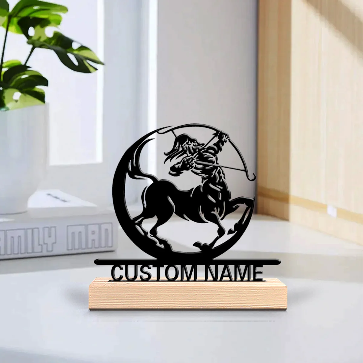 1pc shooting arrows Custom Name Metal Statue Iron Ornament Art Crafts With Wood Base Iron Sculpture For Kids Gifts