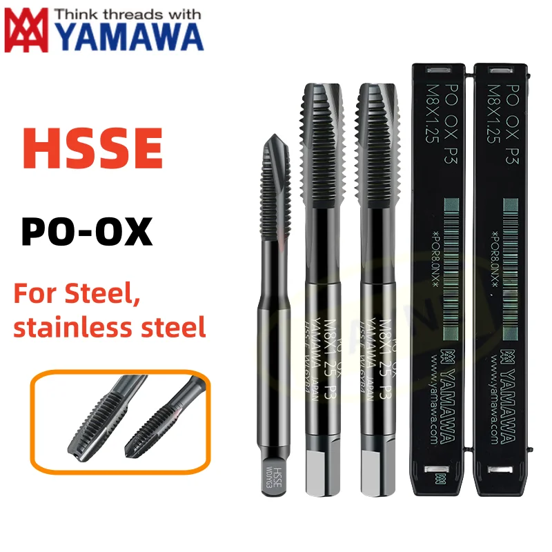 1pcs YAMAWA PO-OX INOX HSSE Standard Fine Spiral Pointed Tap M1M2M3M4M5M6M7M8M10M11M12M14M16M18M20M22M24 Thread Taps For Steel