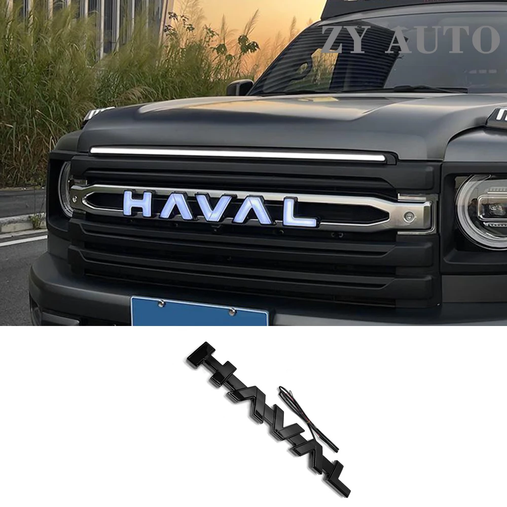 

For Great Wall GWM Haval 2th H9 2024 2025 Car Front Grille Luminescent Middle Grid Badge Logo Emblem Cover Markers Accessories