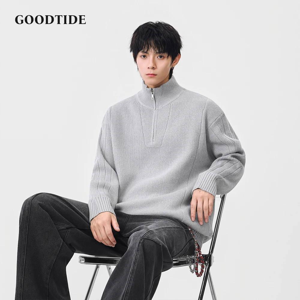 Fashion Men's Casual Half Zip Mock Neck Sweater 2025 Winter New Ribbed Knitted Pullover Comfortable Soft Long Sleeve Jumper Top