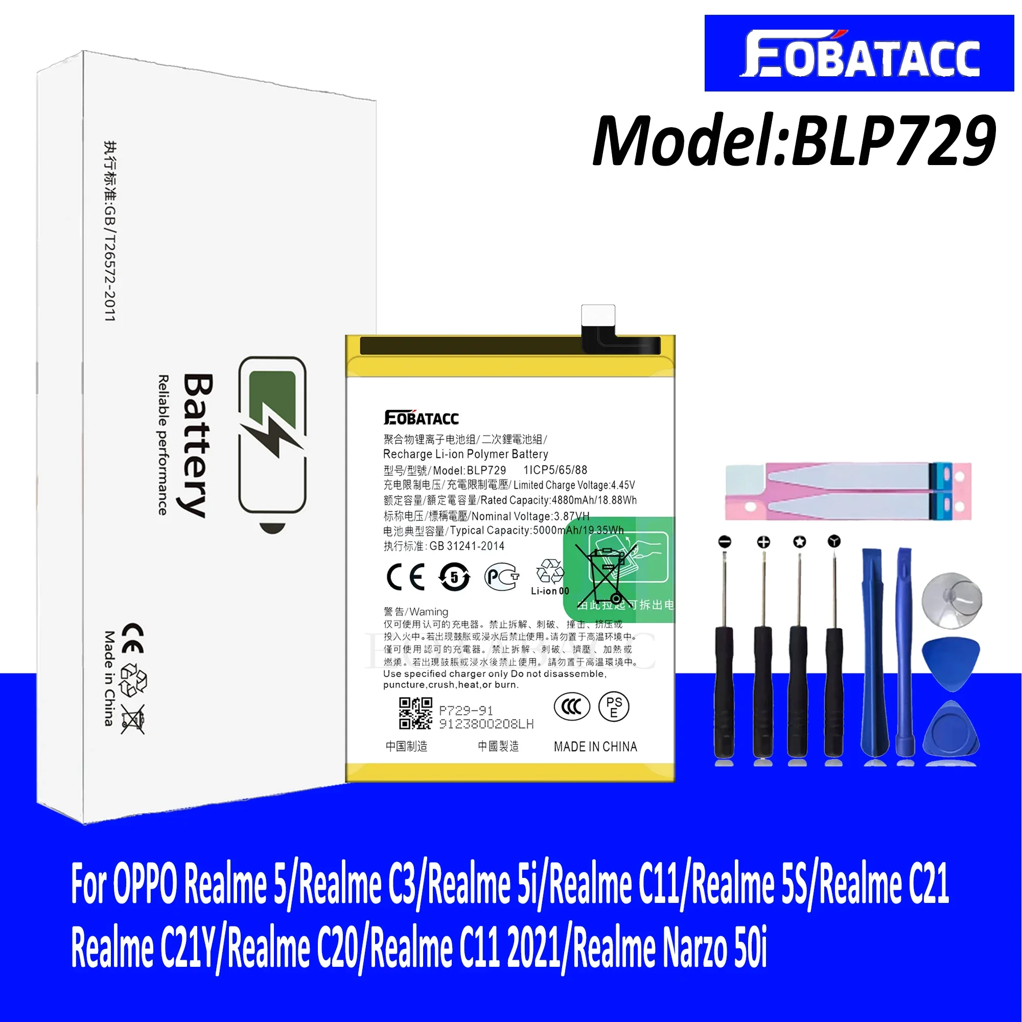 

EOTABACC High Quality 100% Original Battery BLP729 For OPPO Realme 5/Realme C3/Realme 5i/Realme C11/Realme 5S/Realme C21/Realme