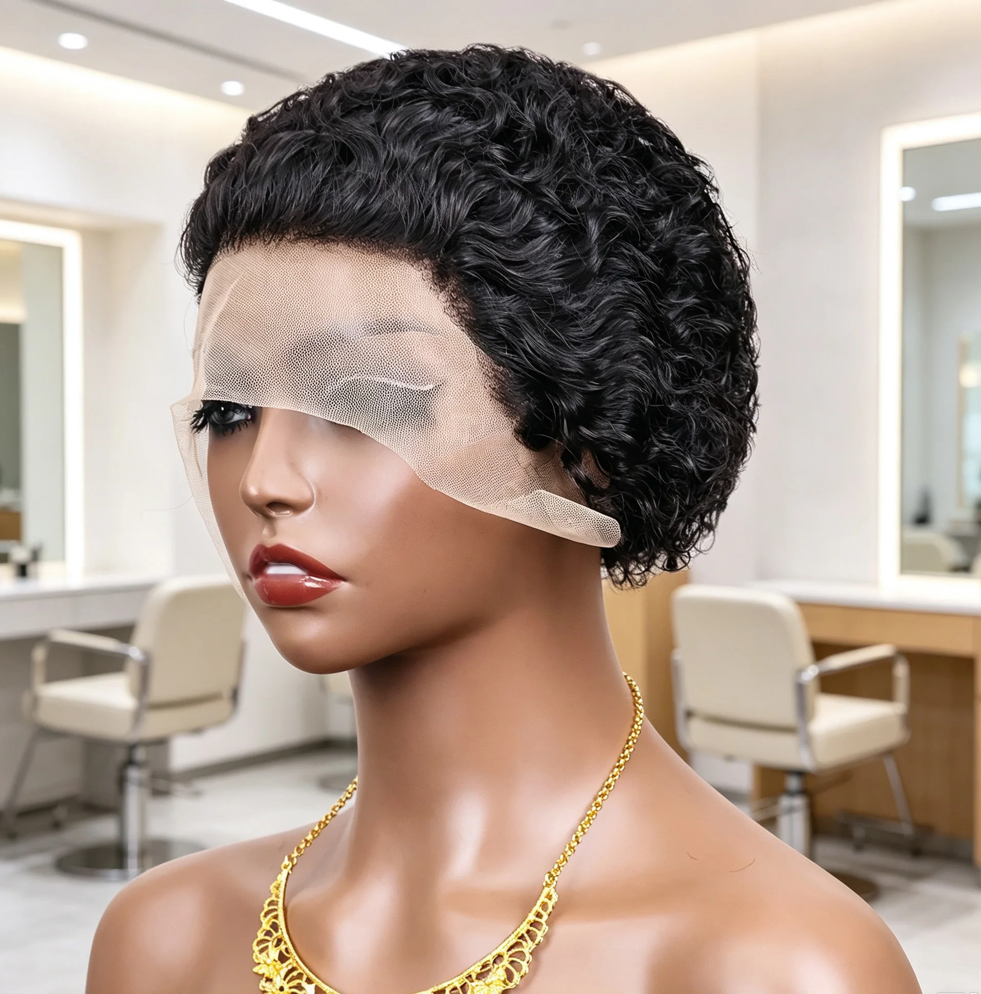 Pixie Curly Human Hair Wig 13x1 Pixie Cut Curly Brazilian Remy 100% Human Hair Wigs Transparent Lace Wigs For Black Women