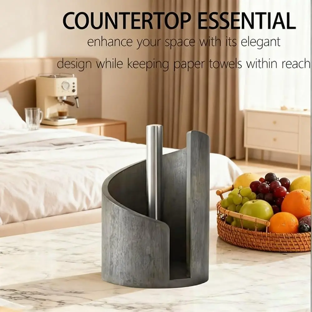 

Wooden Paper Towel Holder with Mango Wood Round Base with Iron Holder Countertop Towel Holder Mango Wood Stand Home Decor