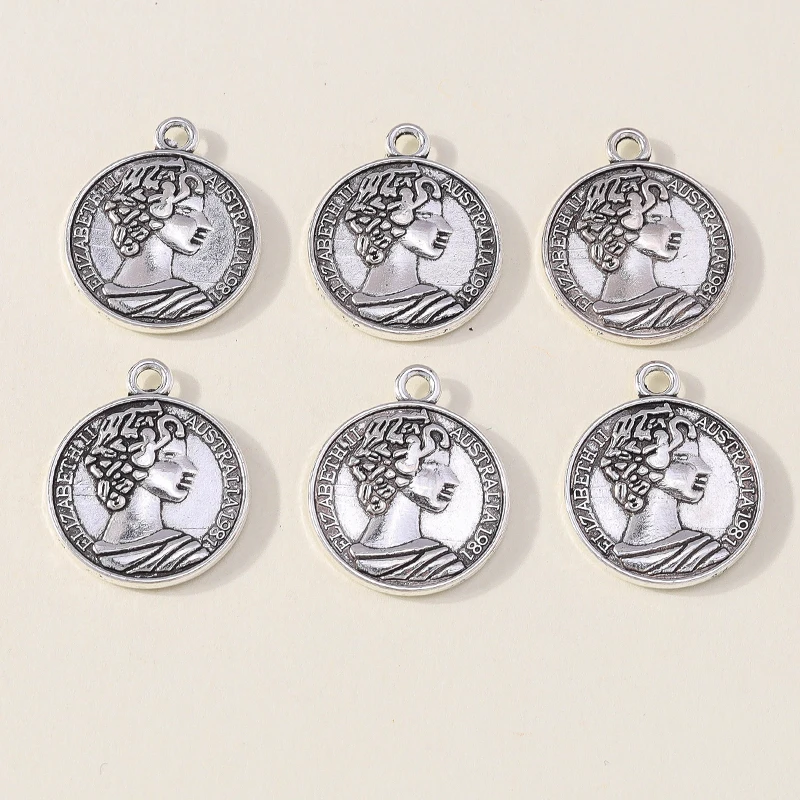 

Leslie 10pcs Alloy Pendant Round Portrait of Elizabeth Charms for Necklace Keychain Bracelet Handmade DIY Jewelry Making