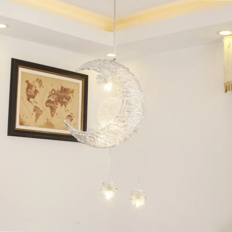 Star Moon Children's Room Lighting Creative personality Chandelier Restaurant Bedroom Warm Lighting Ribbon Box