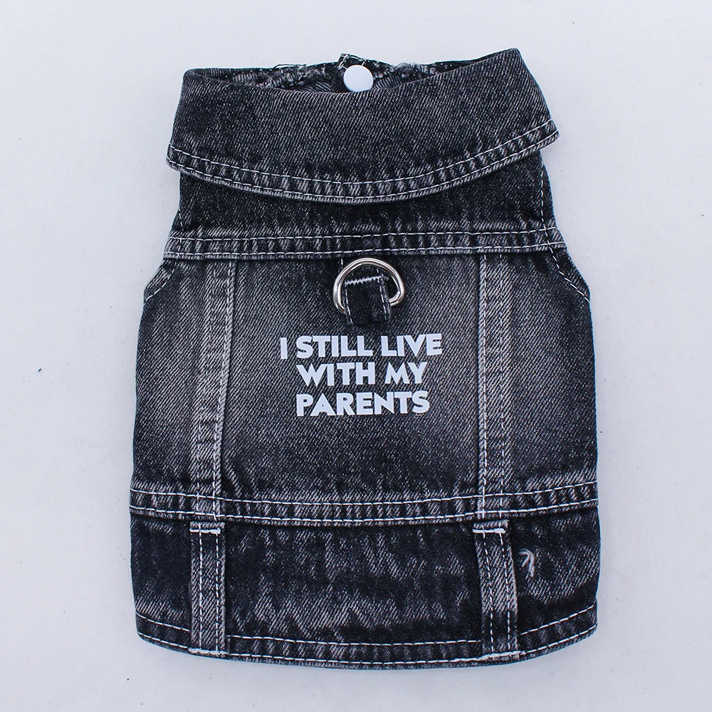 

Dog Jeans Black Letters Jacket Denim Puppy Coat for Small Dogs Classic Male Cat Costumes Sleeveless Washed Clothes Outfit