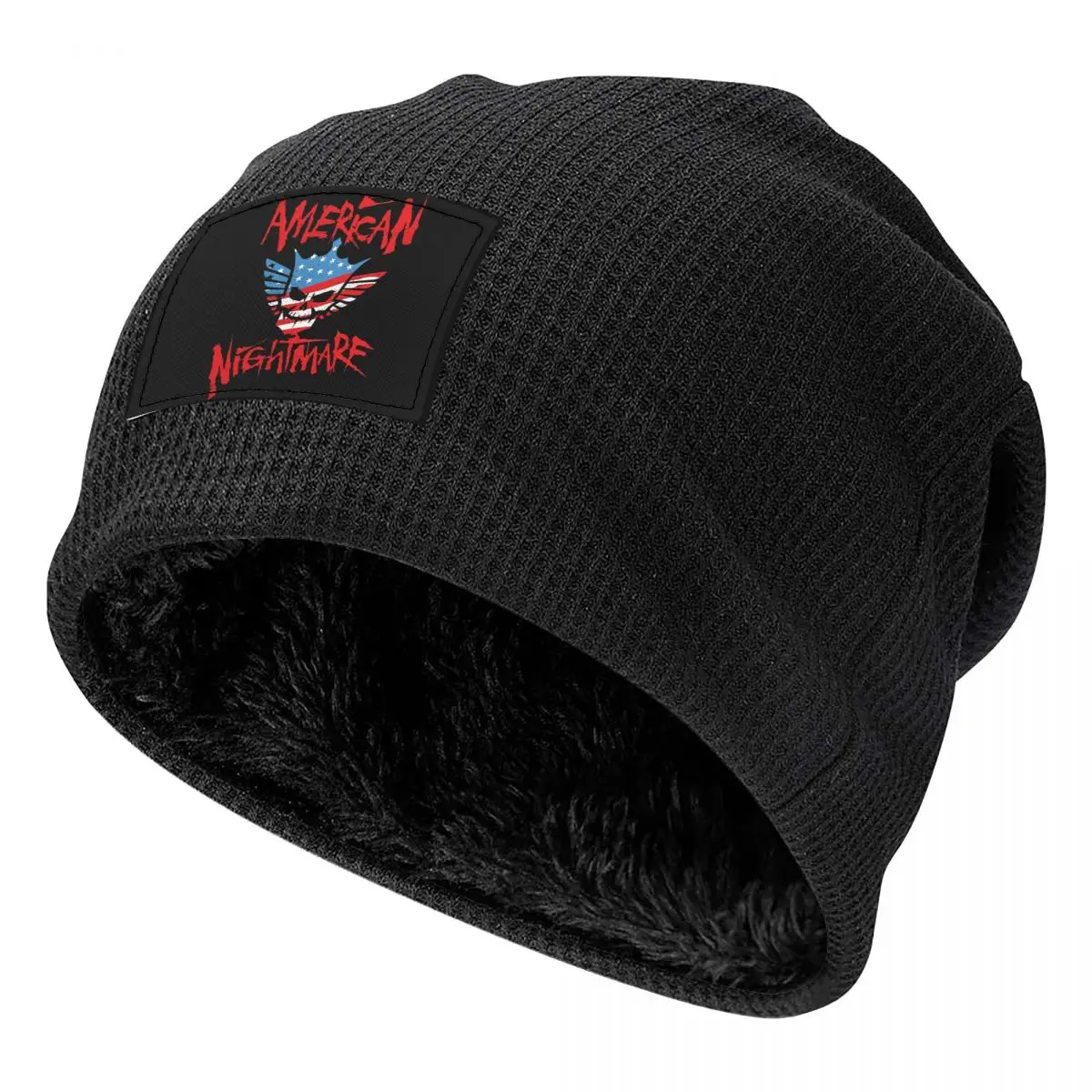 Cody Rhodes Mes Waffle Knit Fleece Lined Beanie with PU Leather Patch Unisex Warm Winter Soft Cap