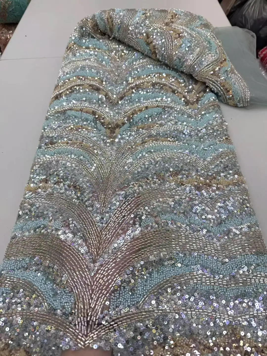 2025 African French Nigerian High End Tulle Lace Fabric With Beads Sequins Mesh for Embroiderg Wedding Party Bride Sewing Dress