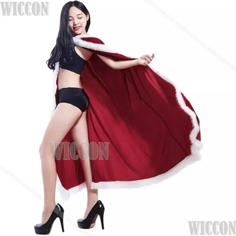 w;3.c\6;h'8/Christmas Cape Mrs. Claus Santa Cosplay Costume Red Velvet Hooded Clock Robe Child Adult Women Men Hallow5'u.9;m\4/p