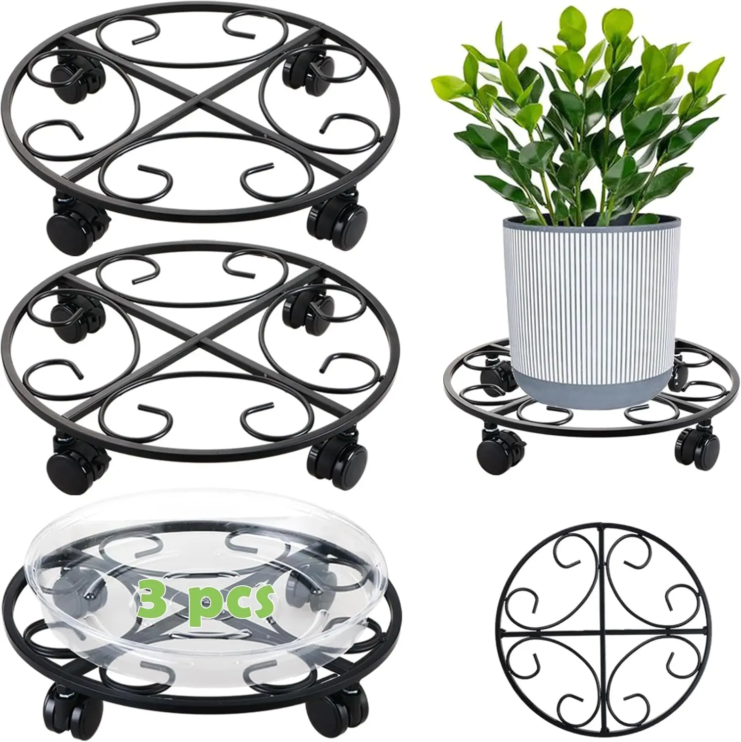 

3-Pack Heavy-Duty Rolling Plant Stands with Wheels, Waterproof Indoor/Outdoor Planter Mover