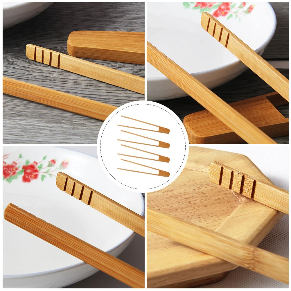 

4pcs Bamboo Food Clips Sturdy Lightweight Kitchen Serving Tongs For Salad Pasta Bread Toast Fruit Barbecue Clip Bakery