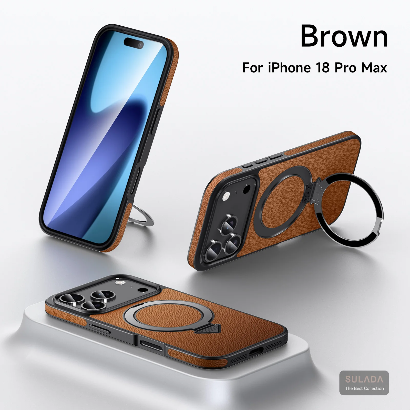 Luxury 360 Rotating Magnetic Kickstand Skin Feel Leather Case for iPhone 18 Pro Max 17 Pro for Magsafe Shockproof Slim fit Cover