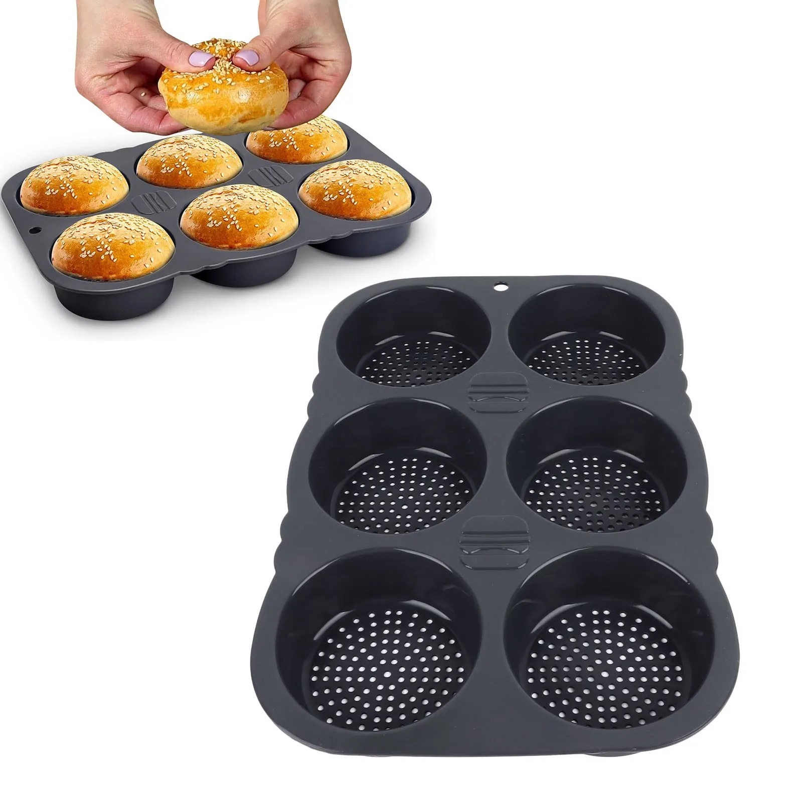 6-Kavitäten-Hamburger-Brötchenform faltbare wieder verwendbare Silikon brotform-40 bis 446