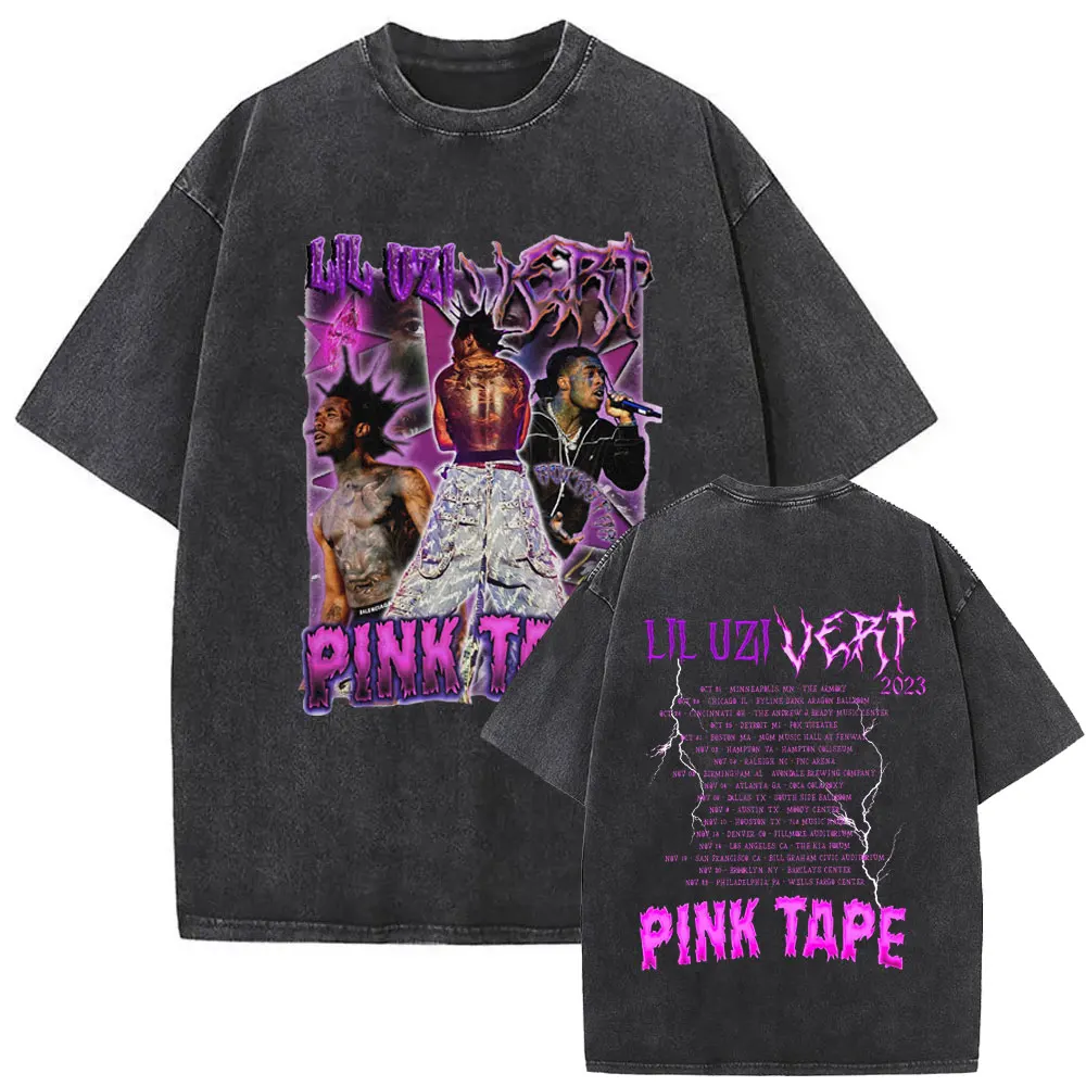 Customization Washed Vintage Rapper Lil Uzi Vert World Tour 2023 T-shirt Men Women Hip Hop Fashion Retro Streetwear Casual Overs